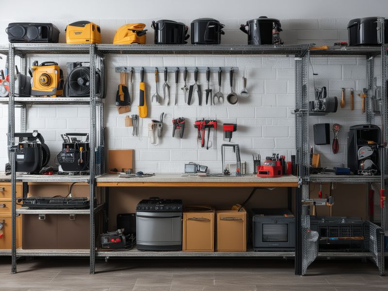 Professional repair service workshop with tools and appliances for services overview section