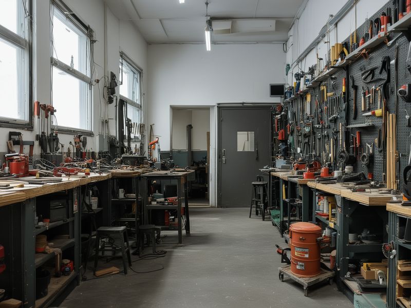 Professional repair workshop showing company facilities and tools